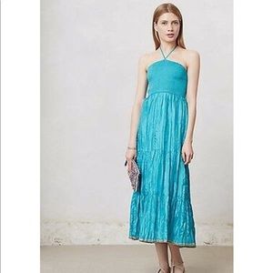 Anthropologie brand Maeve blue silk maxi dress